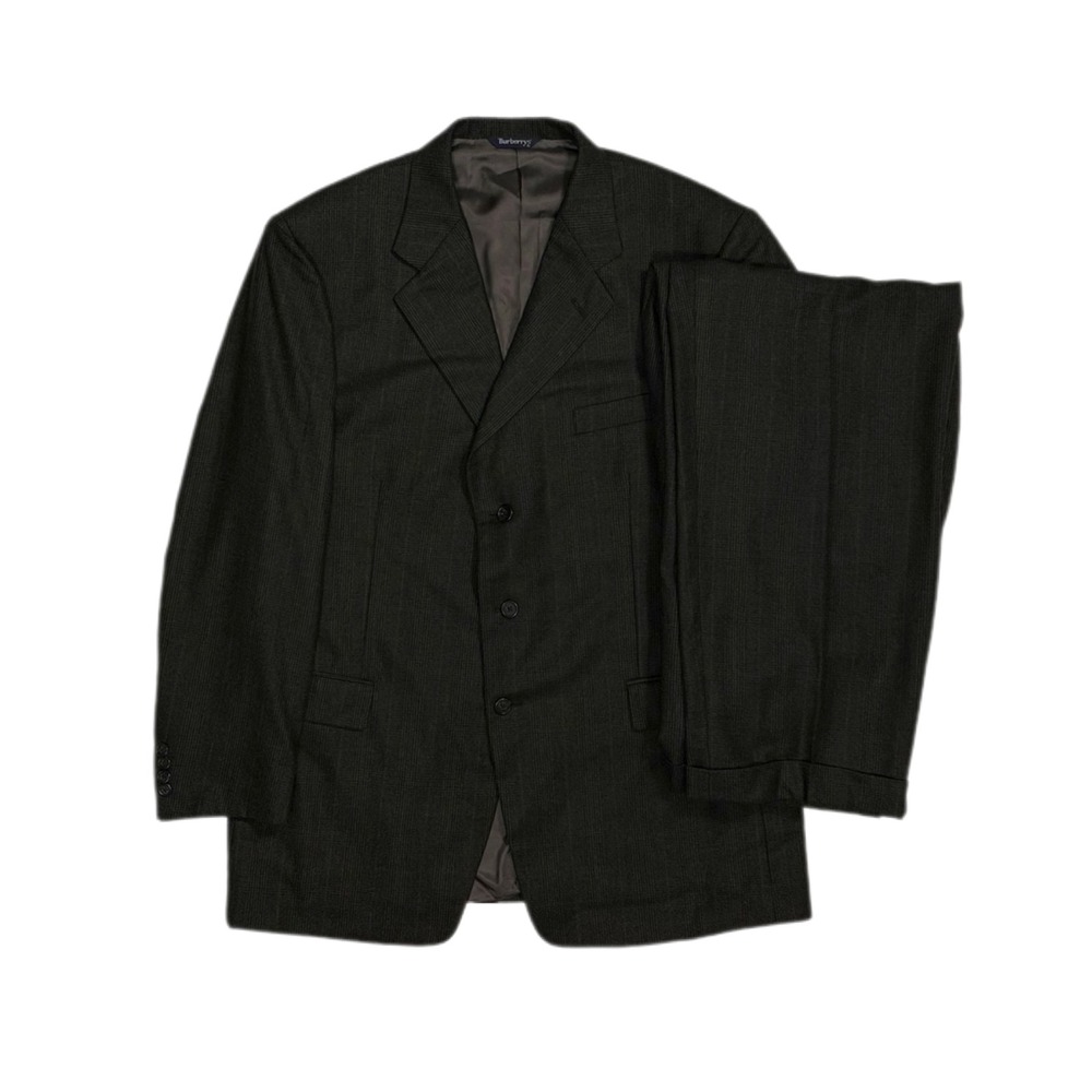 Vtg Burberry's Wool Super 100s Union Made USA check 2 piece suit mens 46L W41